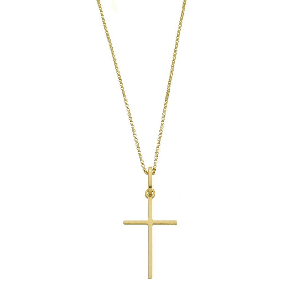 Corrente De Ouro 18k 45cm Colar Elo Português Pingente Cruz