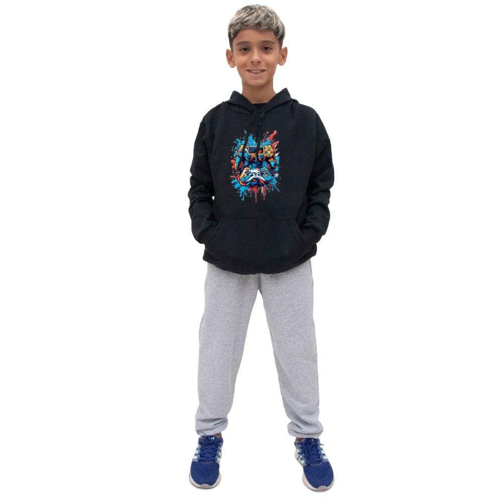 Conjunto Moletom Com Capuz Infantil Menino Estampado e Calça Basica Lisa Confortavel