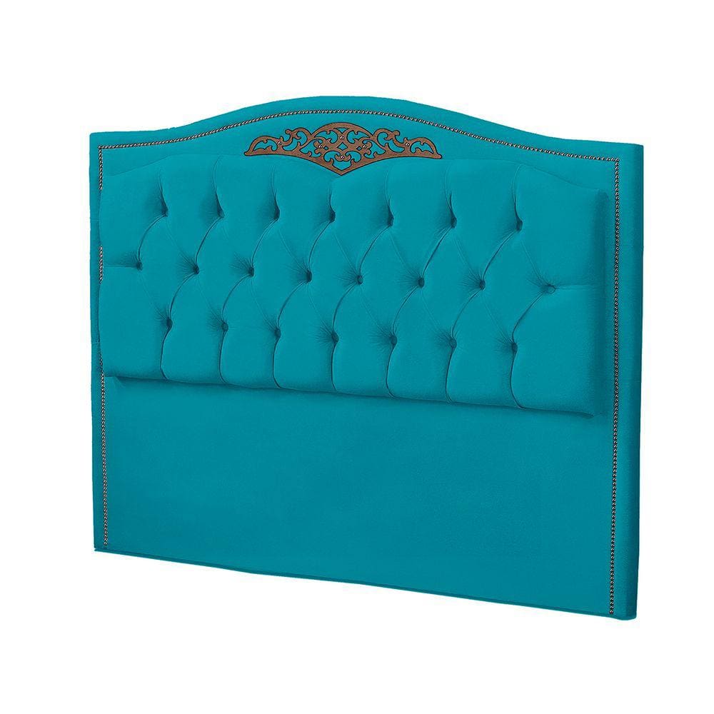 Cabeceira Solteiro 90cm Decorativa Maitê Veludo Azul Turquesa - Montanaris Decor