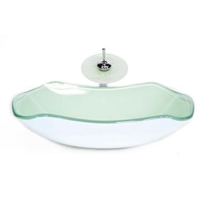 Cuba De Vidro Abaulada 51cm Branca+Valvula+Torneira Cascata
