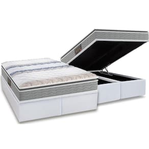 Cama Box Baú Queen: Colchão Espuma Pelmex D28 Active Extra Firme + Base CRC Courano White(158x198)