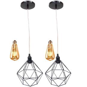 2 Pendentes Aramado Diamante Lustre Cabo Cristal P + 2 Lâmpadas Led ST64 Vintage Retrô Agp Gmh