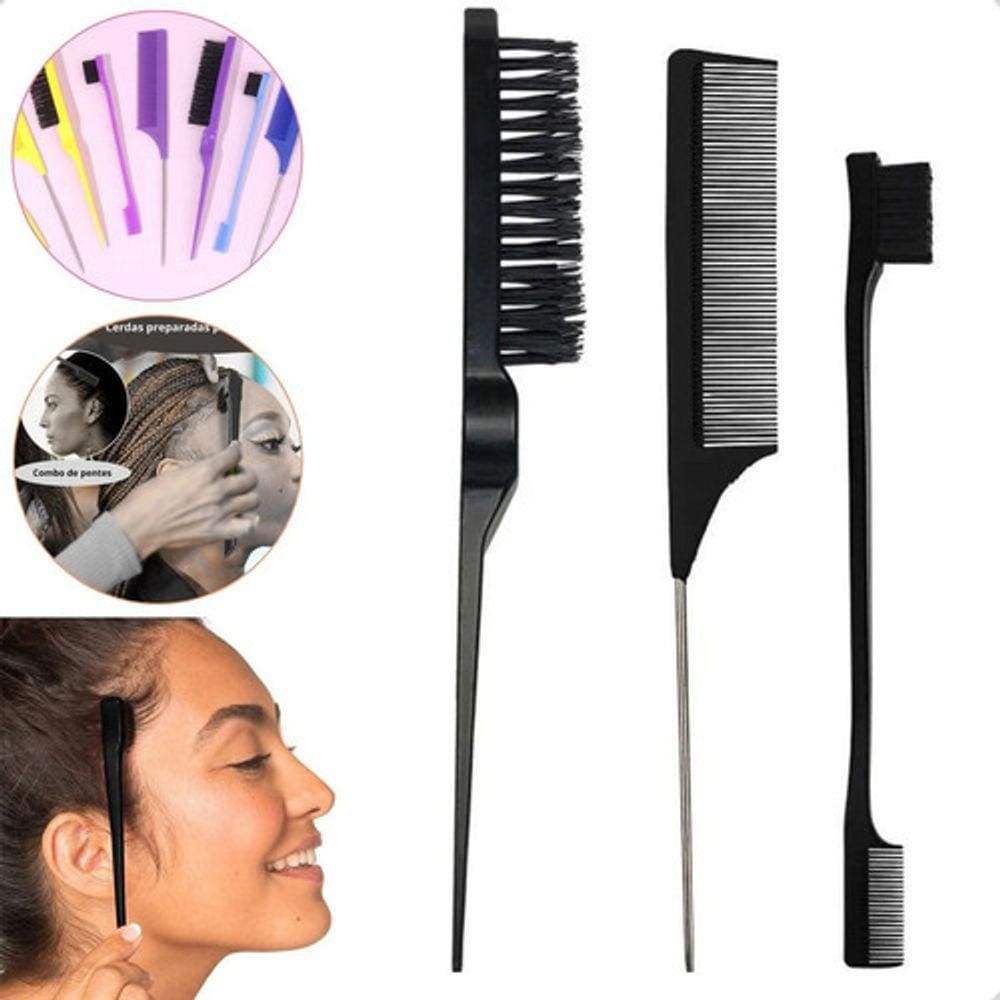 3 Escova Escovinha Pente Baby Hair Sobrancelha Cabelo Lace