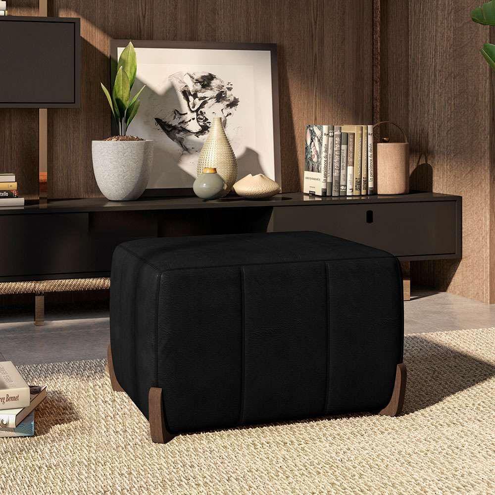puff retangular beirute couro preto 60 cm
