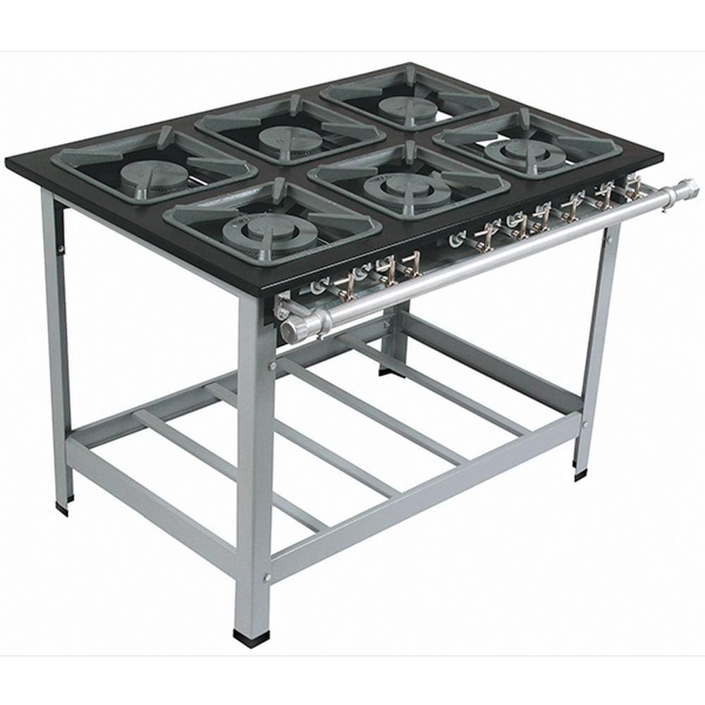 Fogao Industrial 6 Bocas M15 Queimador Duplo Premium 30X30 Perfil 6,5Cm Metalmaq
