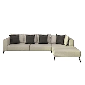 sofá 5 lugares doha com chaise direito poliéster creme