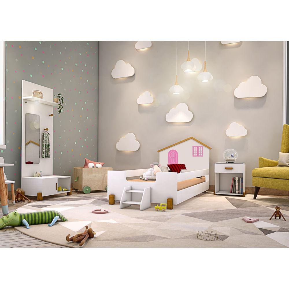 Cama Infantil Belíssima Branca Marrom e Rosa com 02 Luminárias Divaloto