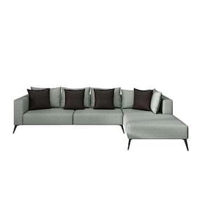 sofá 5 lugares doha com chaise direito poliéster cinza