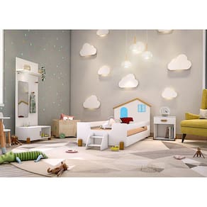 Cama Infantil Casinha Belíssima Branca e Marrom Azul com Colchão Divaloto
