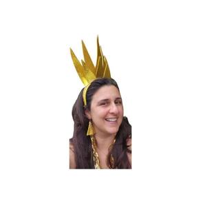 Kit Carnaval Com Tiara E Par De Brincos Longos Sol Dourado