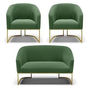 Namoradeira e 2 Poltronas Base Industrial Dourado Stella Suede D03 - D`Rossi
