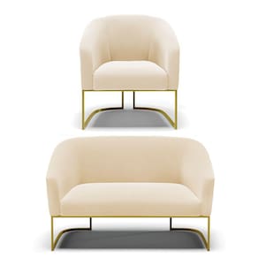 Namoradeira e Poltrona Base Industrial Dourado Stella Suede Bege D03 - D`Rossi