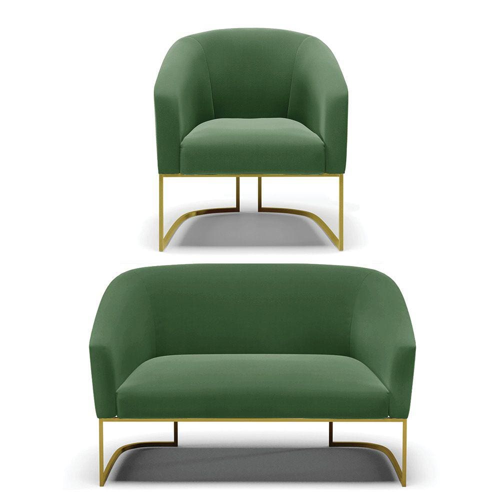 Namoradeira e Poltrona Base Industrial Dourado Stella Suede Verde D03 - D`Rossi