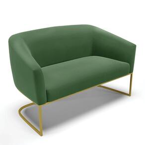 Sofá Namoradeira 2 Lugares Base Industrial Dourado Stella Suede Verde D03 - D`Rossi