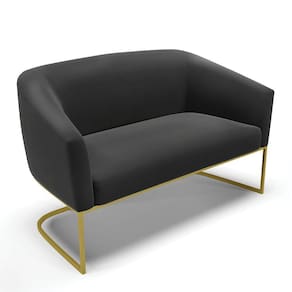 Sofá Namoradeira 2 Lugares Base Industrial Dourado Stella Suede Preto D03 - D`Rossi