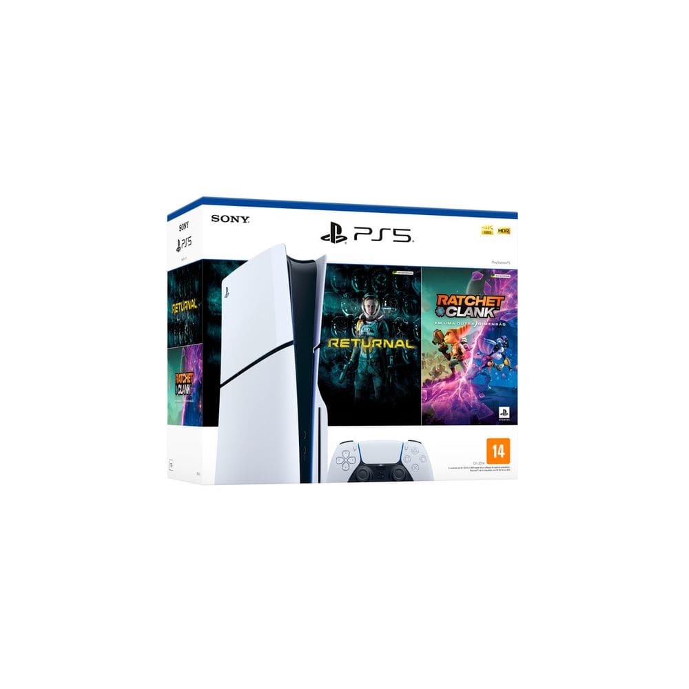 imagem-Console Playstation 5 Com Leitor Slim Branco, SSD 1TB + Controle sem fio DualSense + Jogos Returnal e Ratchet & Clank