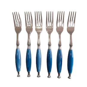 Jogo De 6 Garfos De Mesa Jantar Azul Luxo Country Bugatti