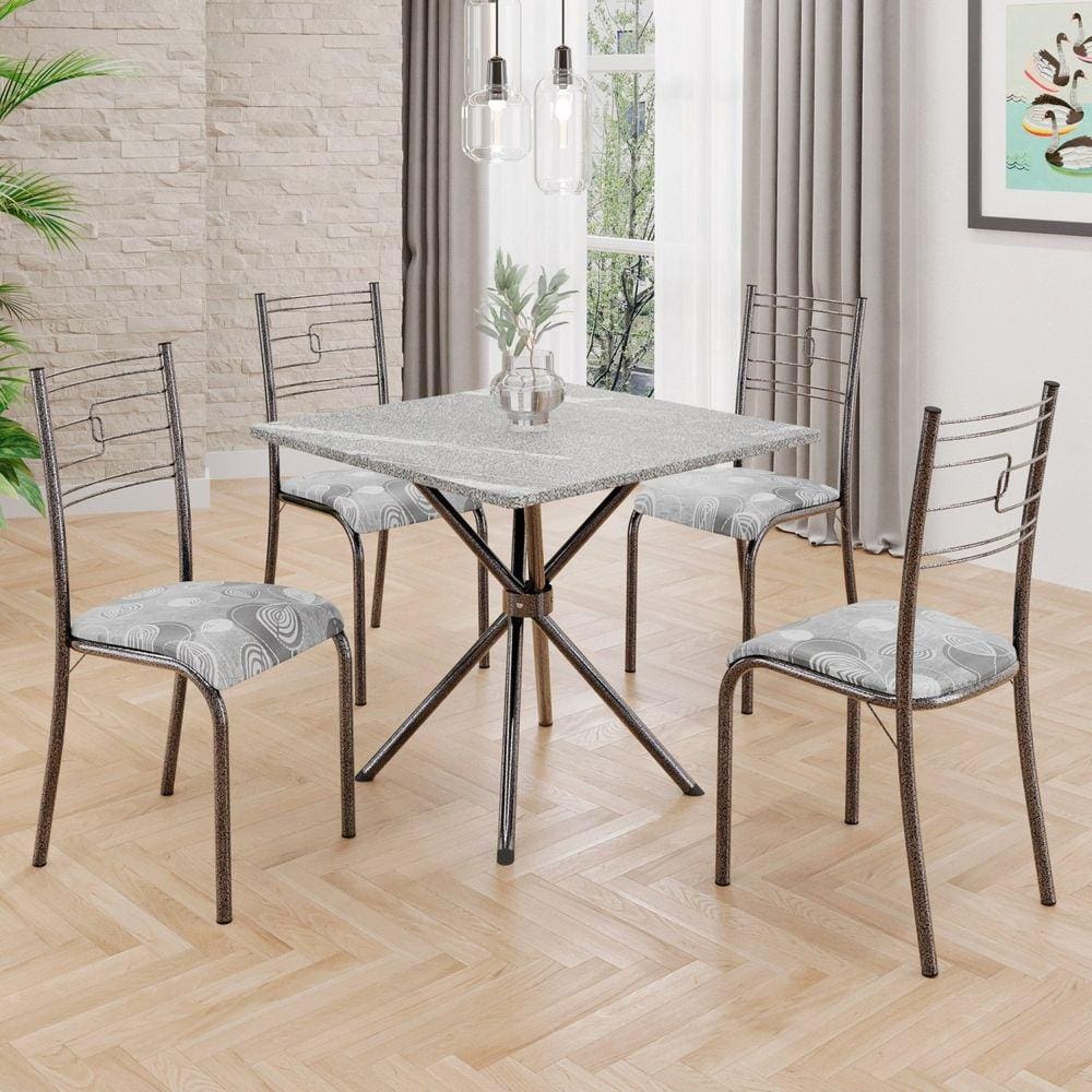 Conjunto Sala de Jantar Mesa Quadrada 70x70cm Tampo Granito Topázio 4 Cadeiras Paraty Paraopeba / Mart Prata