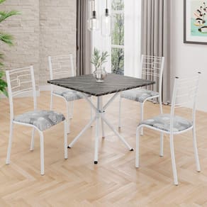 Conjunto Sala de Jantar Mesa Quadrada70x70cm Tampo Ardósia Indiana 4 Cadeiras Paraty Paraopeba / Branco