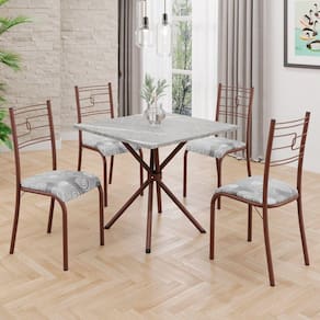Conjunto Sala de Jantar Mesa Quadrada 70x70cm Tampo Granito Topázio 4 Cadeiras Paraty Paraopeba / Marrom