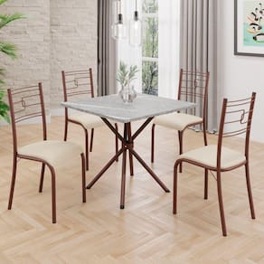 Conjunto Sala de Jantar Mesa Quadrada 70x70cm Tampo Granito Topázio 4 Cadeiras Paraty Creme / Marrom