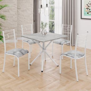 Conjunto Sala de Jantar Mesa Quadrada 70x70cm Tampo Granito Topázio 4 Cadeiras Paraty Paraopeba / Branco