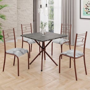Conjunto Sala de Jantar Mesa Quadrada 70x70cm Tampo Mdp Ardósia Indiana 4 Cadeiras Paraty Paraopeba / Marrom