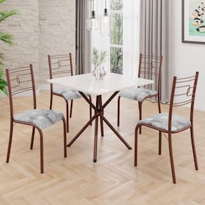 Conjunto Sala de Jantar Mesa Quadrada 70x70cm Tampo Mdp Off White 4 Cadeiras Paraty Paraopeba / Marrom