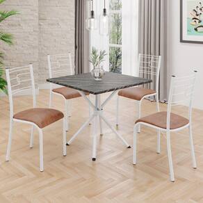 Conjunto Sala de Jantar Mesa Quadrada70x70cm Tampo Ardósia Indiana 4 Cadeiras Paraty Courino Marrom / Branco
