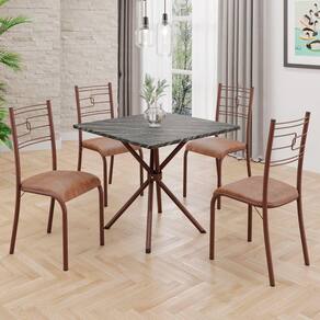 Conjunto Sala de Jantar Mesa Quadrada 70x70cm Tampo Mdp Ardósia Indiana 4 Cadeiras Paraty Courino Marrom / Marrom