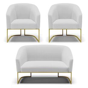 Namoradeira e 2 Poltronas Base Industrial Dourado Stella Linho Cinza A05 D03 - D`Rossi