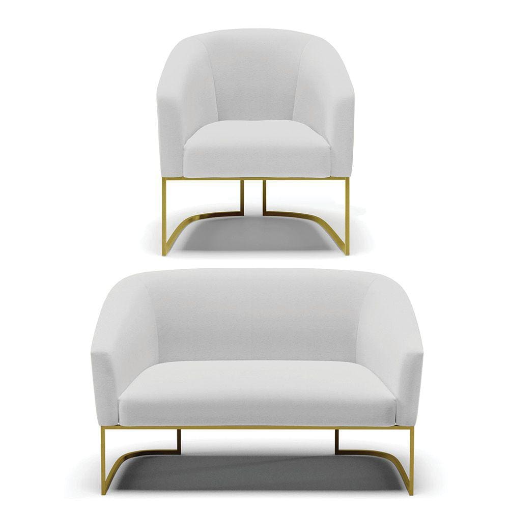 Sofá Namoradeira e Poltrona Base Industrial Dourado Stella D03 - D`Rossi