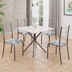 Conjunto Sala de Jantar Mesa Quadrada 70x70cm Tampo Mdp Off White 4 Cadeiras Paraty Paraopeba / Mart Prata