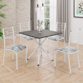 Conjunto Sala de Jantar Mesa Quadrada 70x70cm Tampo Mdp Ardósia Indiana 4 Cadeiras Paraty Paraopeba / Branco
