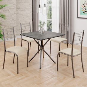 Conjunto Sala de Jantar Mesa Quadrada70x70cm Tampo Ardósia Indiana 4 Cadeiras Paraty Creme / Mart Prata