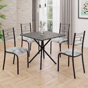 Conjunto Sala de Jantar Mesa Quadrada 70x70cm Tampo Mdp Ardósia Indiana 4 Cadeiras Paraty Paraopeba/ Preto Fosco