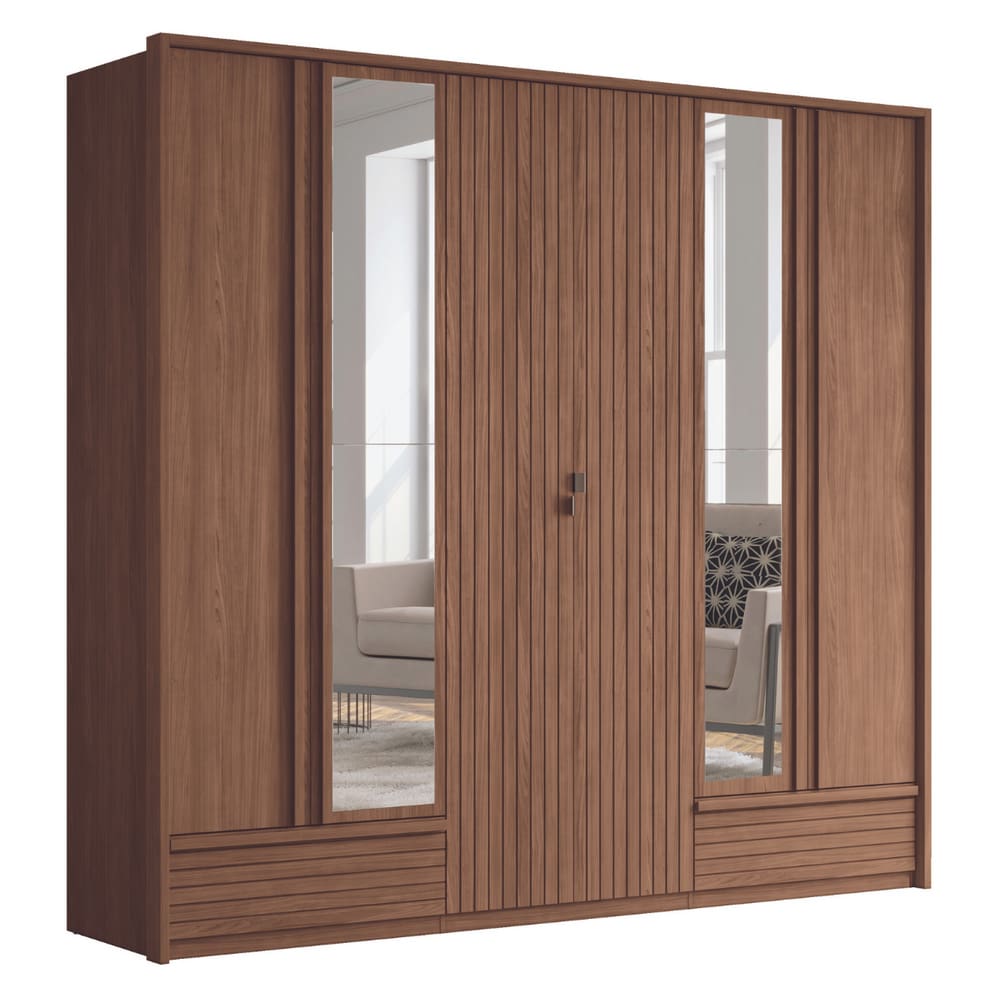 Guarda Roupa 6 Portas Ripado Com Espelho Atlanta Jatobá