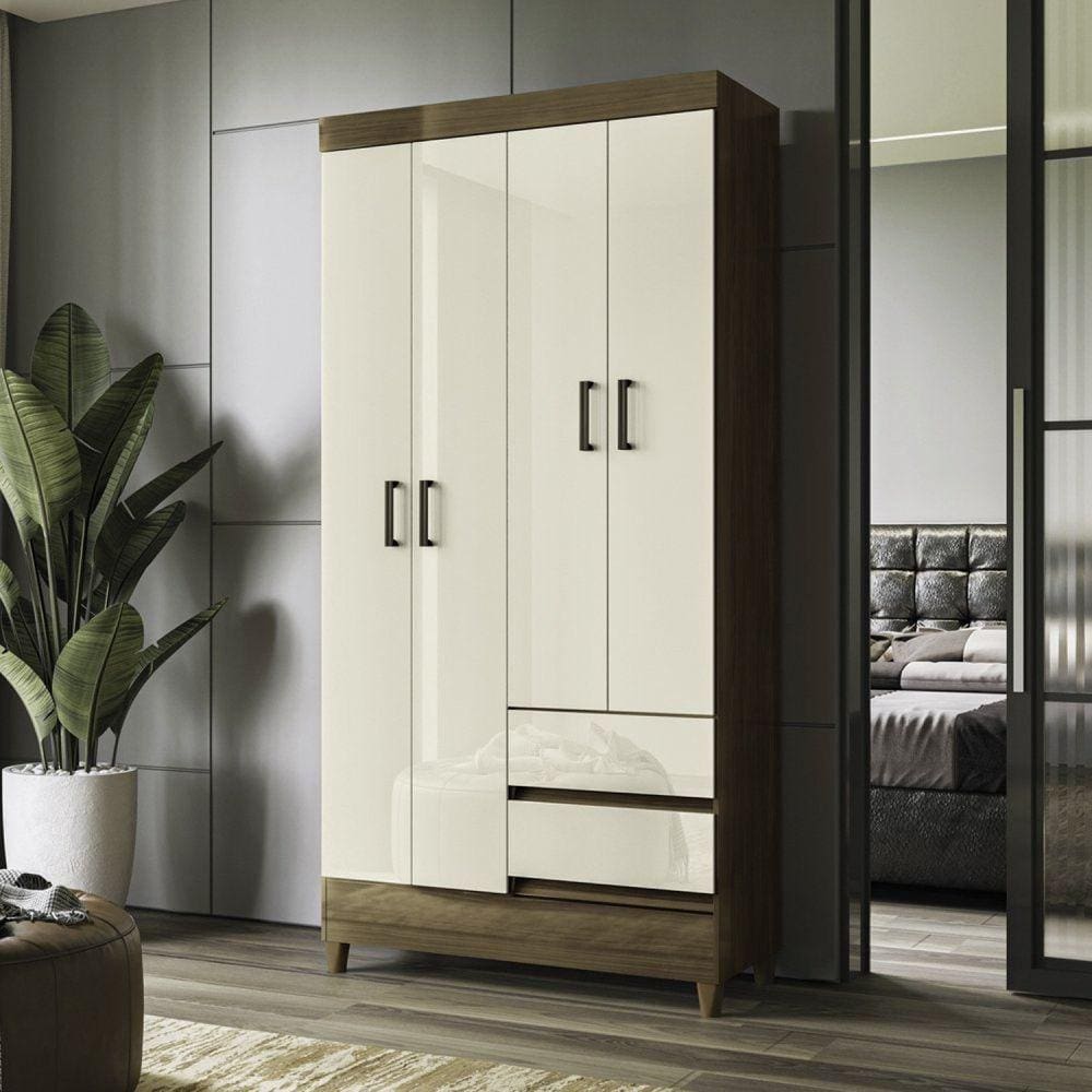 Guarda Roupa 4 Portas 2 Gavetas com Pés Fit Jequitibá/Off