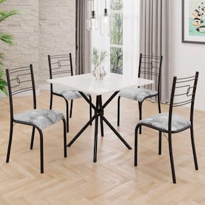 Conjunto Sala de Jantar Mesa Quadrada 70x70cm Tampo Mdp Off White 4 Cadeiras Paraty Paraopeba/ Preto Fosco