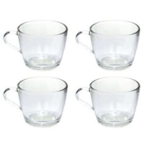 Jogo 4 Xícaras Café Vidro Temperado 215 Ml Resistente Café Da Manhã