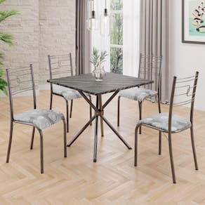 Conjunto Sala de Jantar Mesa Quadrada70x70cm Tampo Ardósia Indiana 4 Cadeiras Paraty Paraopeba / Mart Prata