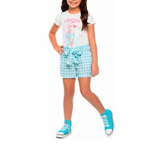 Conj Blusa e Short Infantil Verão Munlie Azul Xadrez tam 6