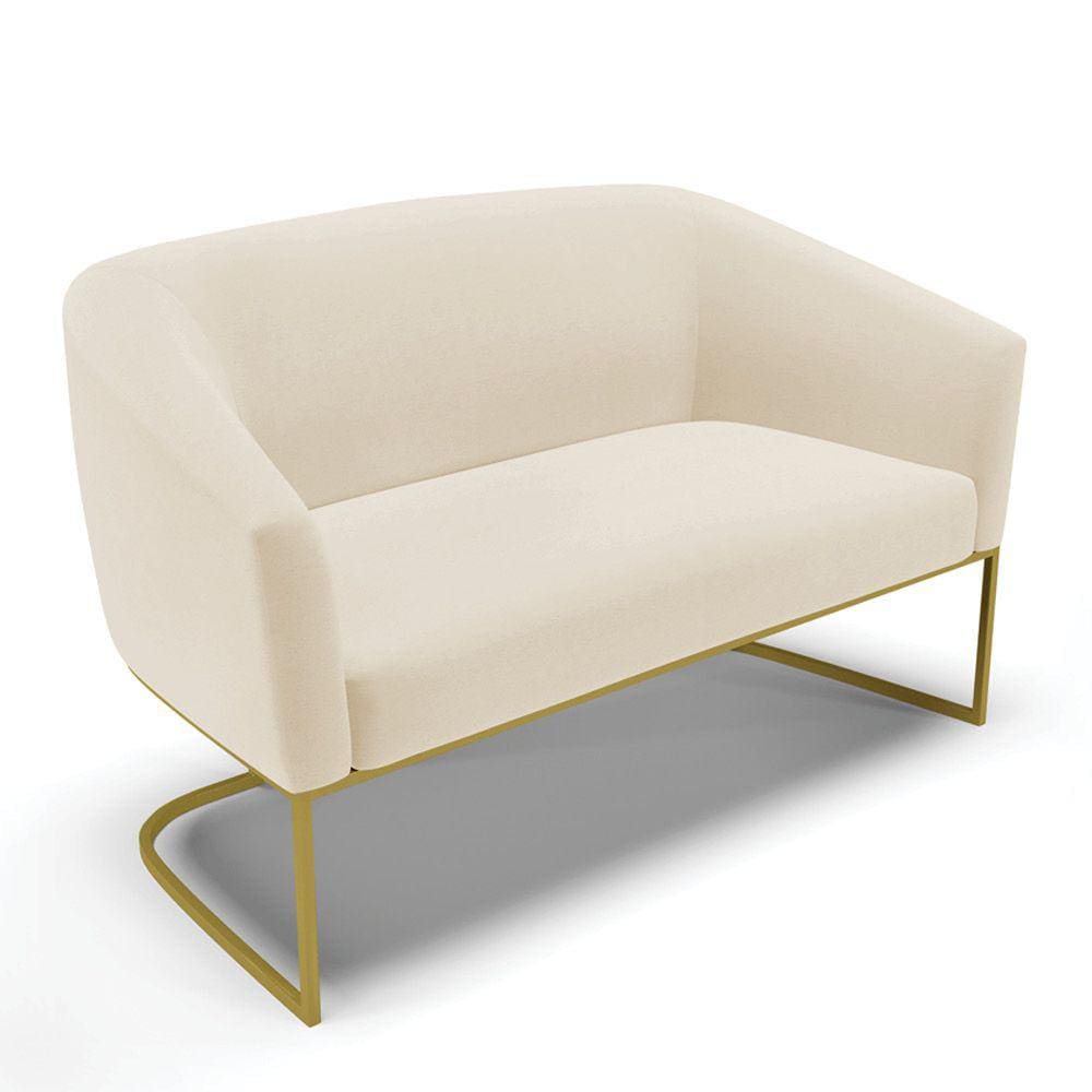 Sofá Namoradeira 2 Lugares Base Industrial Dourado Stella Linho Bege A19 D03 - D`Rossi