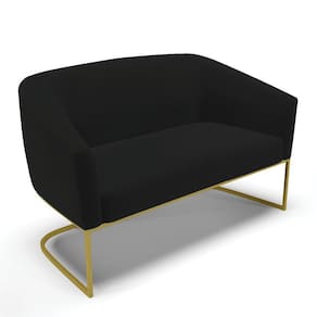 Sofá Namoradeira 2 Lugares Base Industrial Dourado Stella Linho Preto A79 D03 - D`Rossi