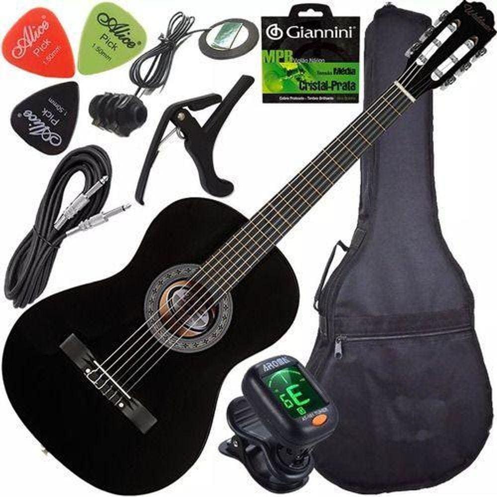 Kit Violão Barato Elétrico Nylon Capa + Acessórios Waldman