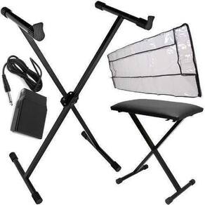 Kit Acessórios Teclado Com Suporte Banco Cobertura Pedal