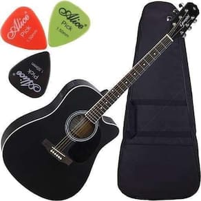 Kit Violão Eletroacústico Folk Afinador Giannini Gdc-1 Bk
