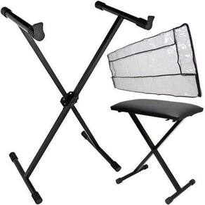 Kit Suporte Para Teclado Em X + Cobertura + Banqueta Saty