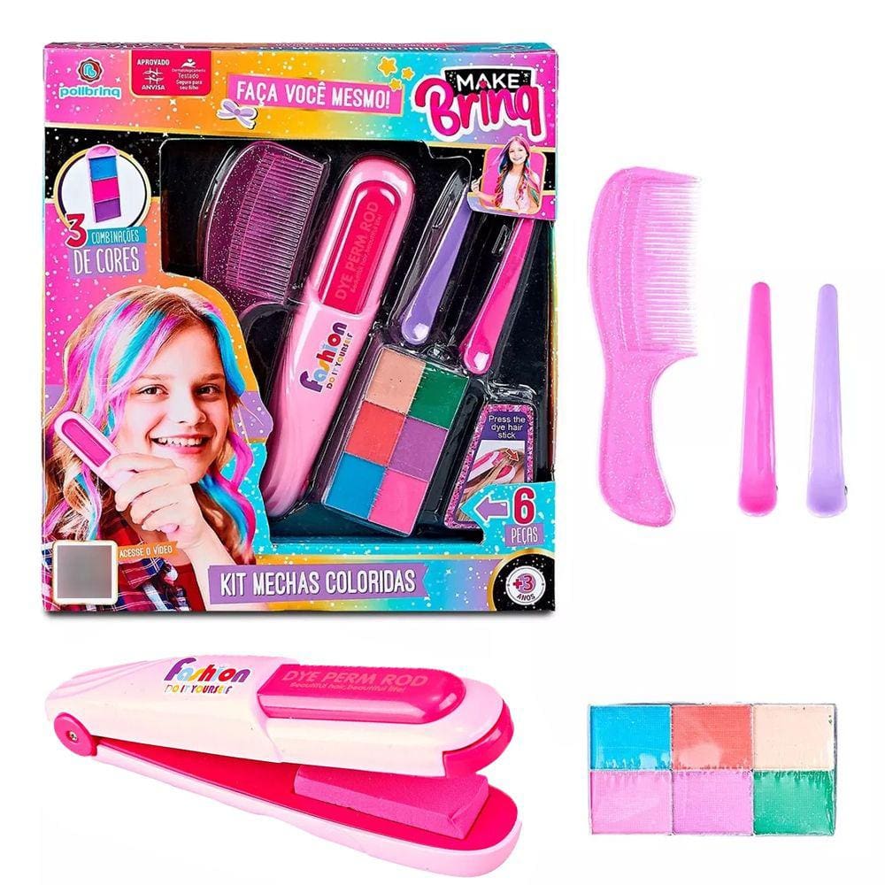 Kit Mechas Coloridas Infantil Make Brinq Com 6 Cores Polibrinq