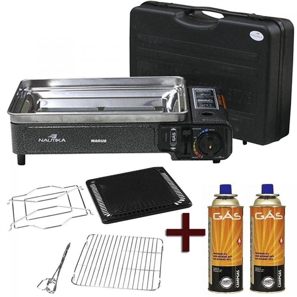 Kit Fogareiro Horizontal Magus 3 Em 1 Chapa Grelha E Espetos